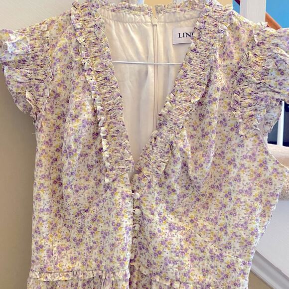 $278 LINI Melissa Cotton Dress Lavender Floral Small Bloomingdales LG EUC - Picture 4 of 12